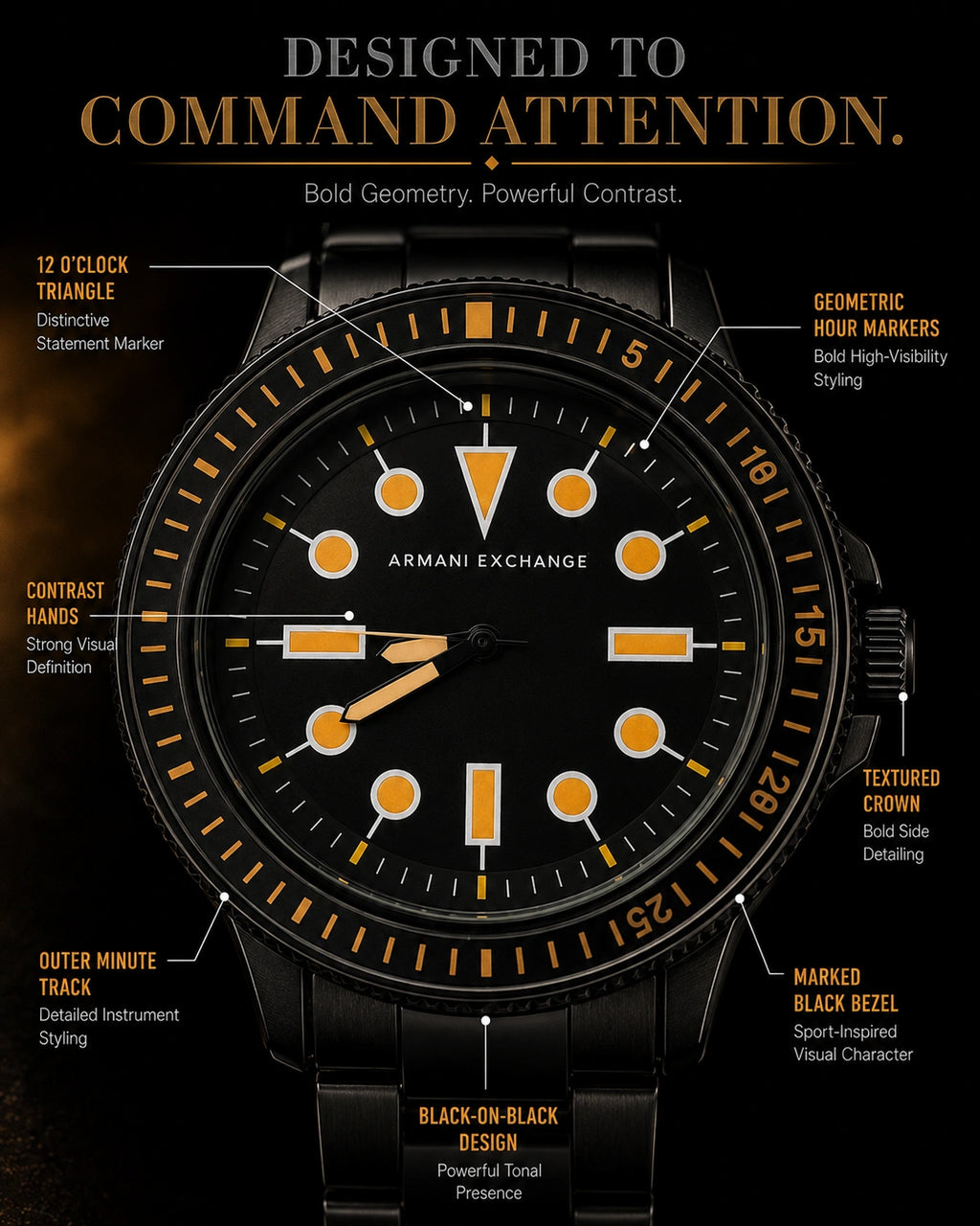 A|X Armani Exchange Black & Orange Men’s Metal Bracelet Watch