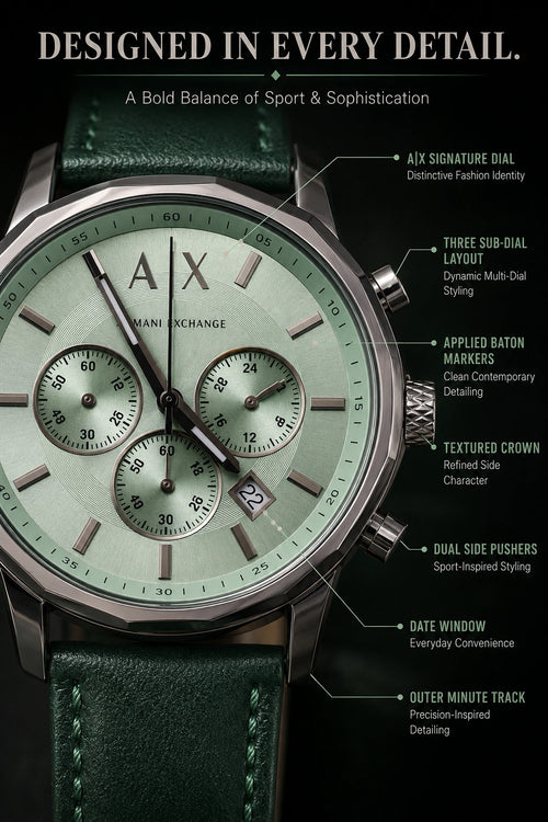 A|X Armani Exchange Signature Green Multi-Dial Men’s Watch – Green Strap