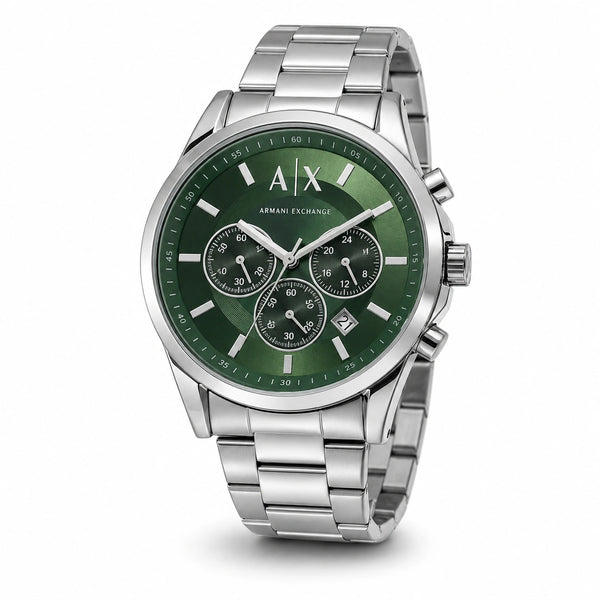 A|X Armani Exchange Emerald Green Multi-Dial Men’s Watch – Silver Metal Bracelet