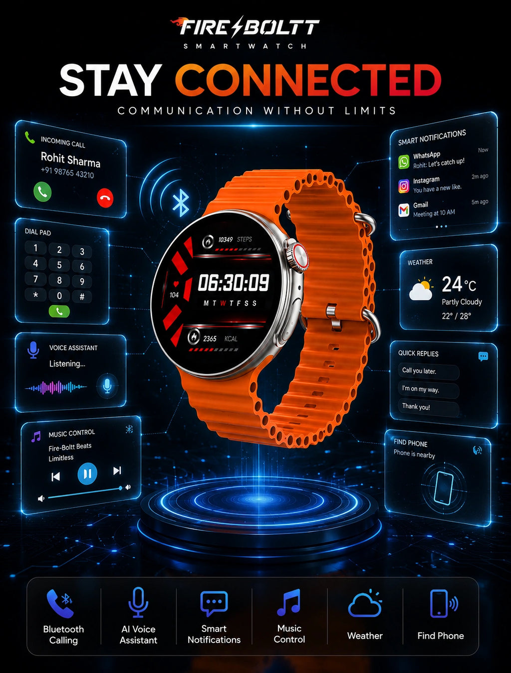 Fire-Boltt Asteroid 1.43" AMOLED Bluetooth Calling Smartwatch with AI Voice Assistant | Orange