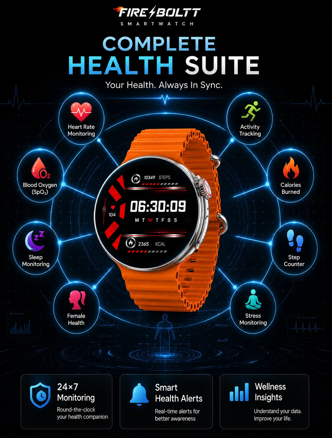 Fire-Boltt Asteroid 1.43" AMOLED Bluetooth Calling Smartwatch with AI Voice Assistant | Orange