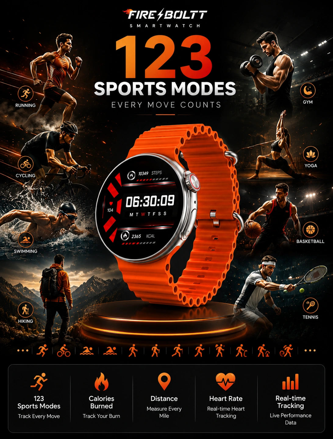 Fire-Boltt Asteroid 1.43" AMOLED Bluetooth Calling Smartwatch with AI Voice Assistant | Orange