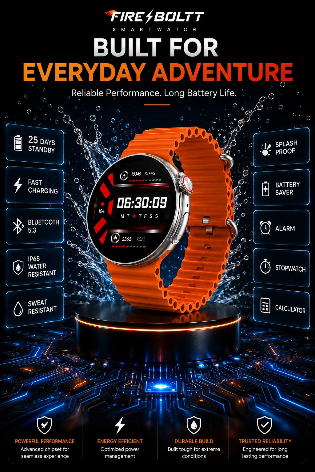 Fire-Boltt Asteroid 1.43" AMOLED Bluetooth Calling Smartwatch with AI Voice Assistant | Orange