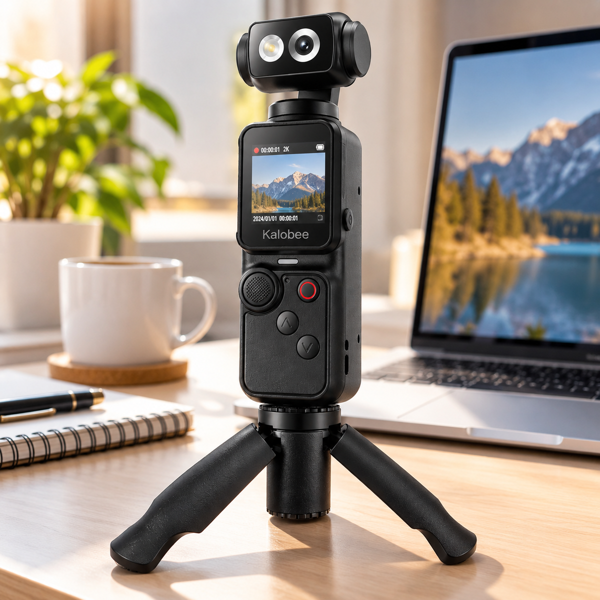 Kalobee Pocket 4K Handheld Camera with Rotating Lens & Mini Tripod