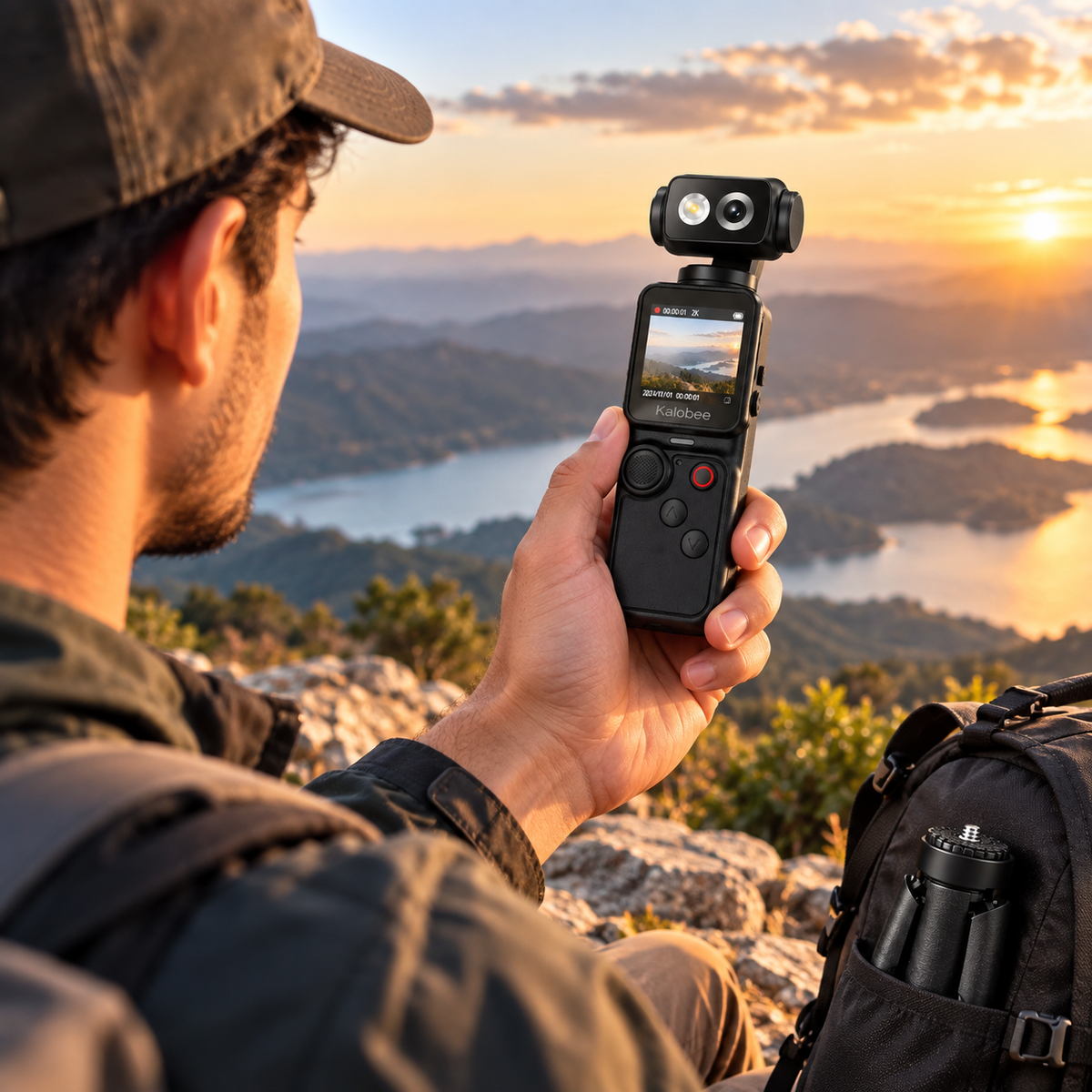 Kalobee Pocket 4K Handheld Camera with Rotating Lens & Mini Tripod