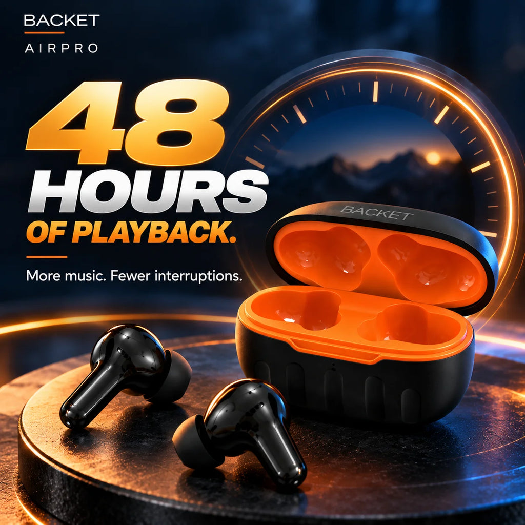 BACKET AIRPRO Wireless Earbuds – High Bass, 48 Hours Playback & Fast Charging