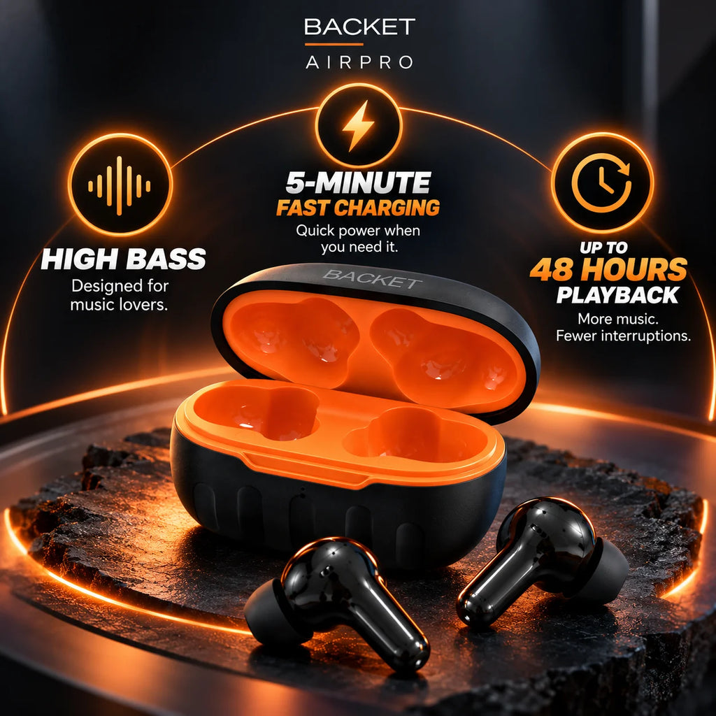 BACKET AIRPRO Wireless Earbuds – High Bass, 48 Hours Playback & Fast Charging