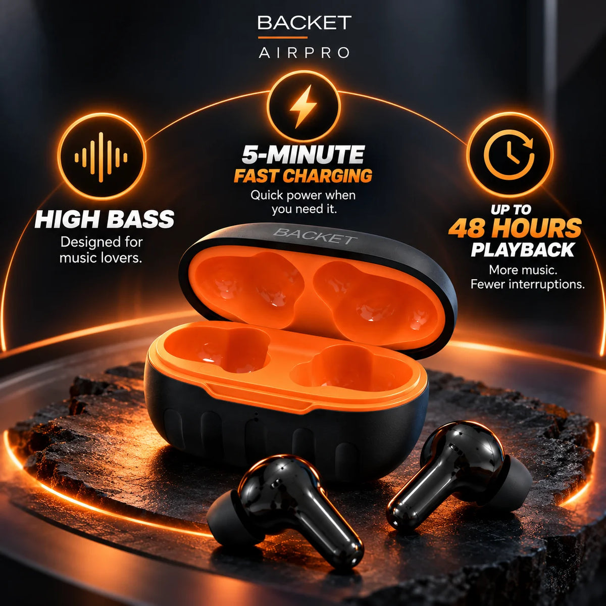 BACKET AIRPRO Wireless Earbuds – High Bass, 48 Hours Playback & Fast Charging