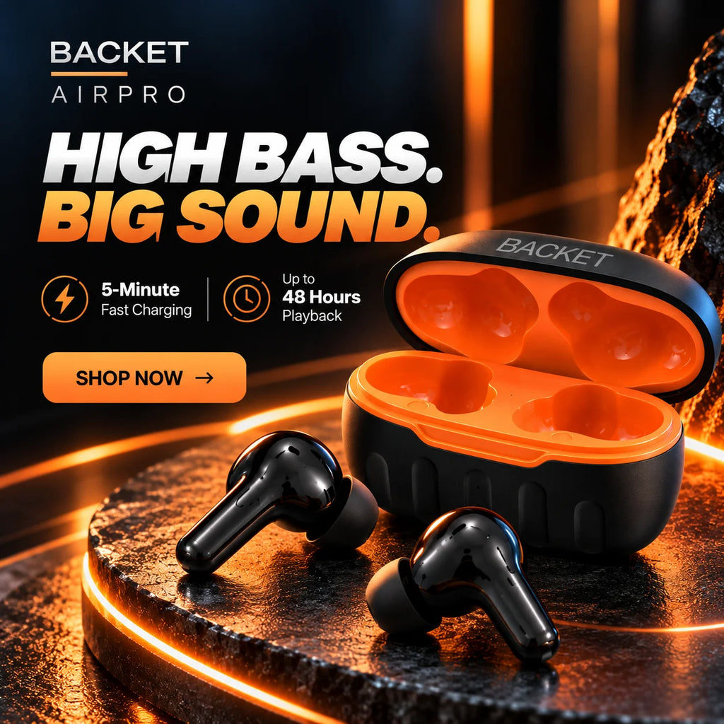 BACKET AIRPRO Wireless Earbuds – High Bass, 48 Hours Playback & Fast Charging