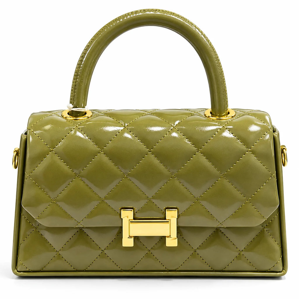 Rayvon Women's Olive Green Quilted Handbag with Detachable Shoulder Strap
