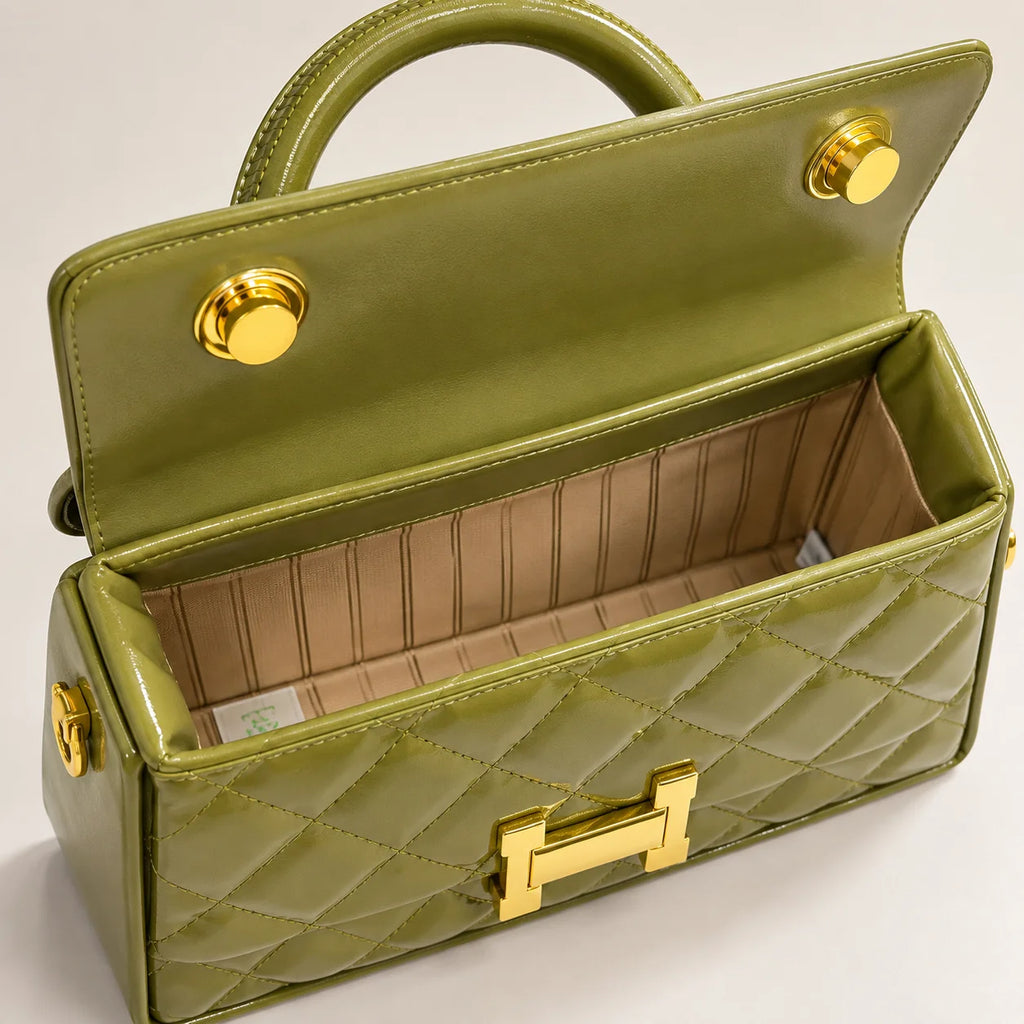Rayvon Women's Olive Green Quilted Handbag with Detachable Shoulder Strap
