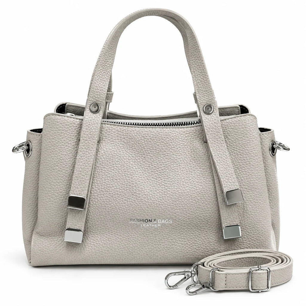 Rayvon Women's Premium Textured PU Leather Handbag with Adjustable Shoulder Strap – Light Grey