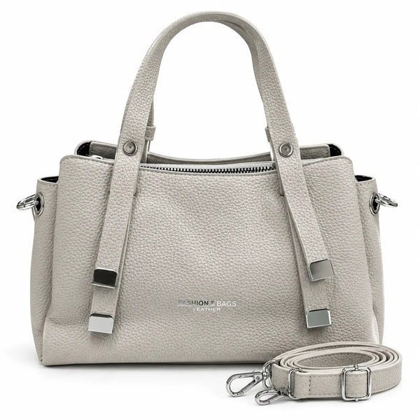 Rayvon Women's Premium Textured PU Leather Handbag with Adjustable Shoulder Strap – Light Grey