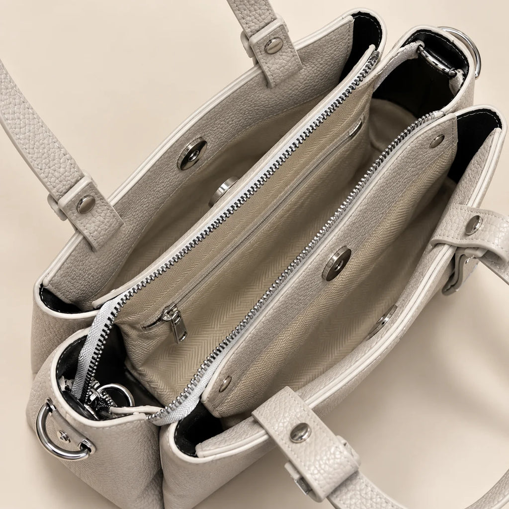 Rayvon Women's Premium Textured PU Leather Handbag with Adjustable Shoulder Strap – Light Grey