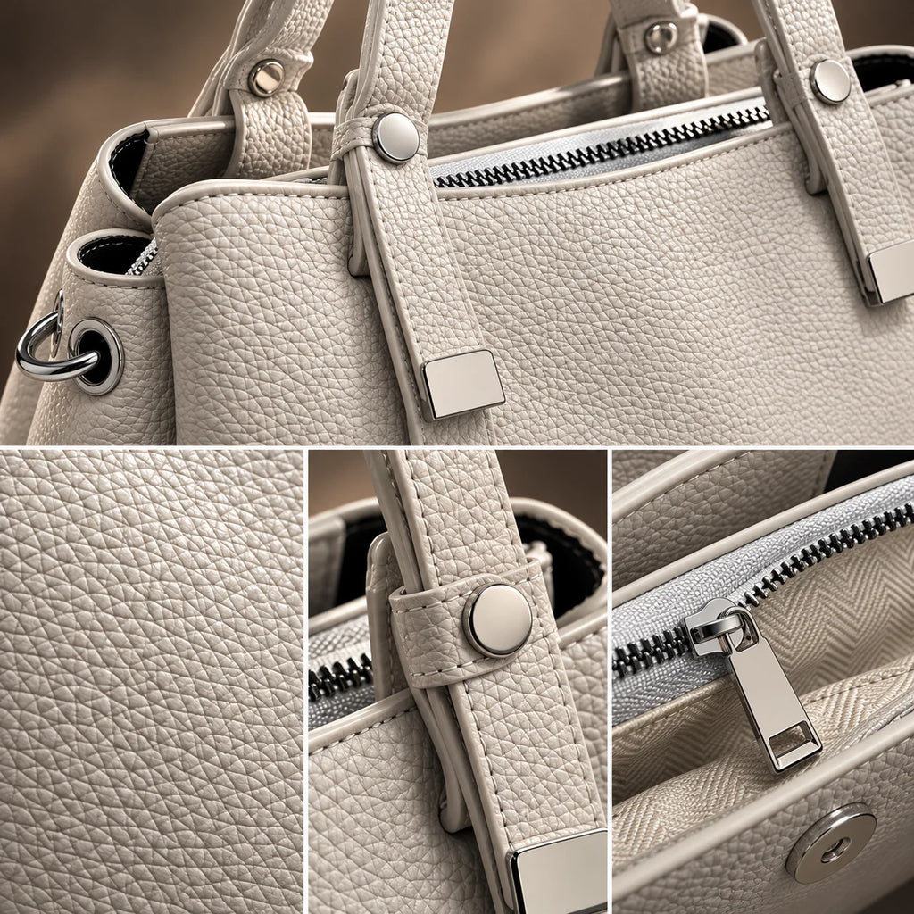 Rayvon Women's Premium Textured PU Leather Handbag with Adjustable Shoulder Strap – Light Grey