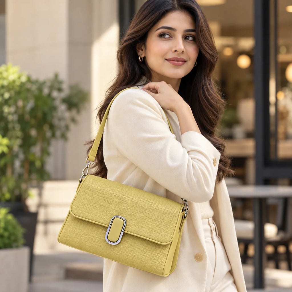 Rayvon Women's Textured Shoulder & Crossbody Bag with Detachable Coin Pouch – Yellow