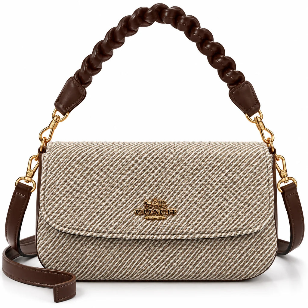 Rayvon Women's Beige & Brown Braided Handle Shoulder Bag