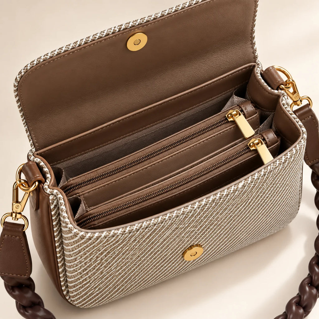 Rayvon Women's Beige & Brown Braided Handle Shoulder Bag
