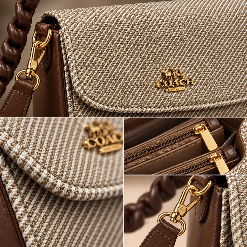 Rayvon Women's Beige & Brown Braided Handle Shoulder Bag