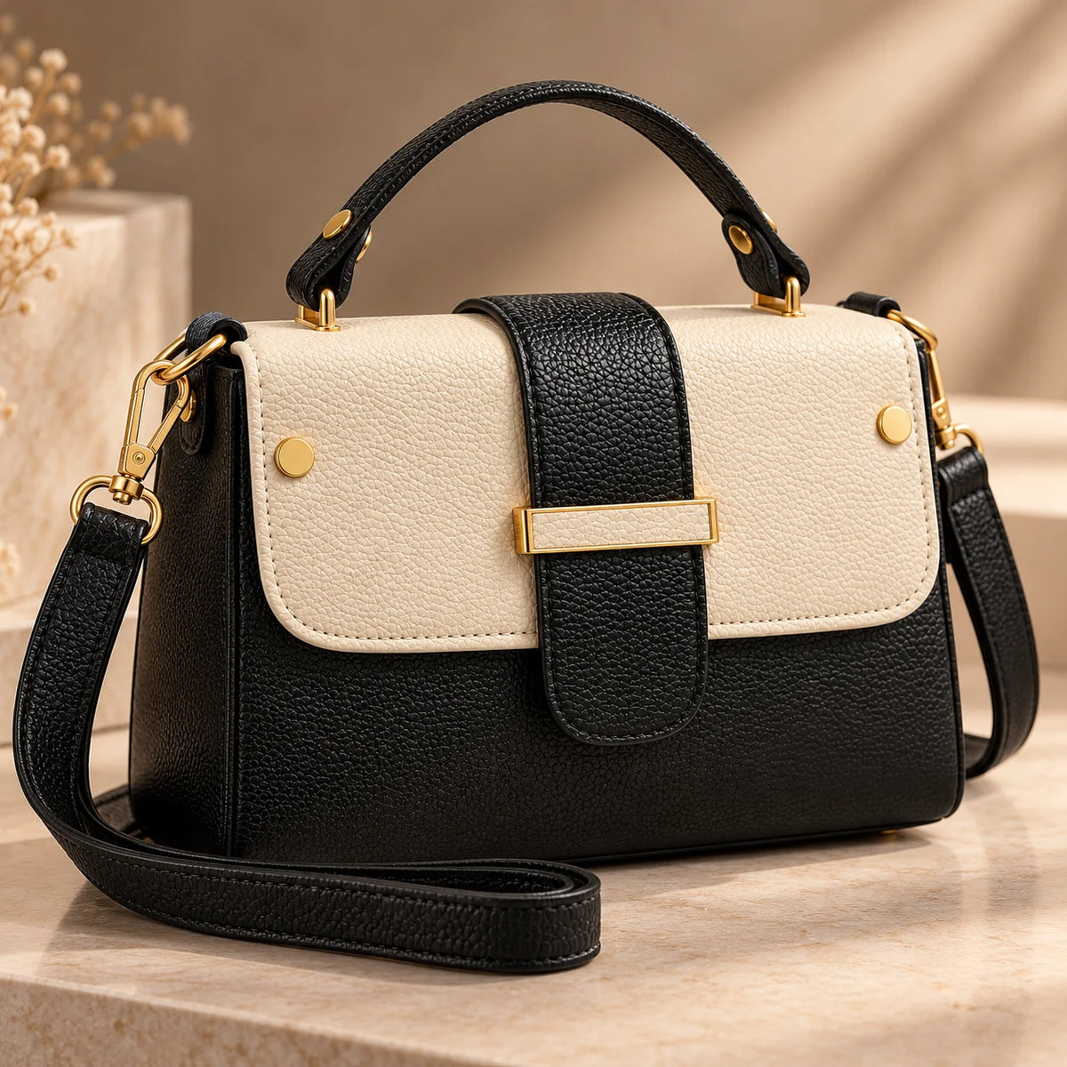 Rayvon Women's Black & Cream Premium Handbag