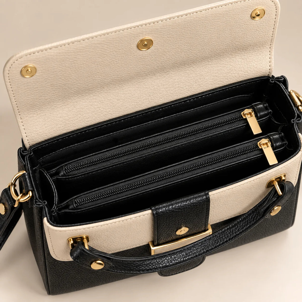 Rayvon Women's Black & Cream Premium Handbag