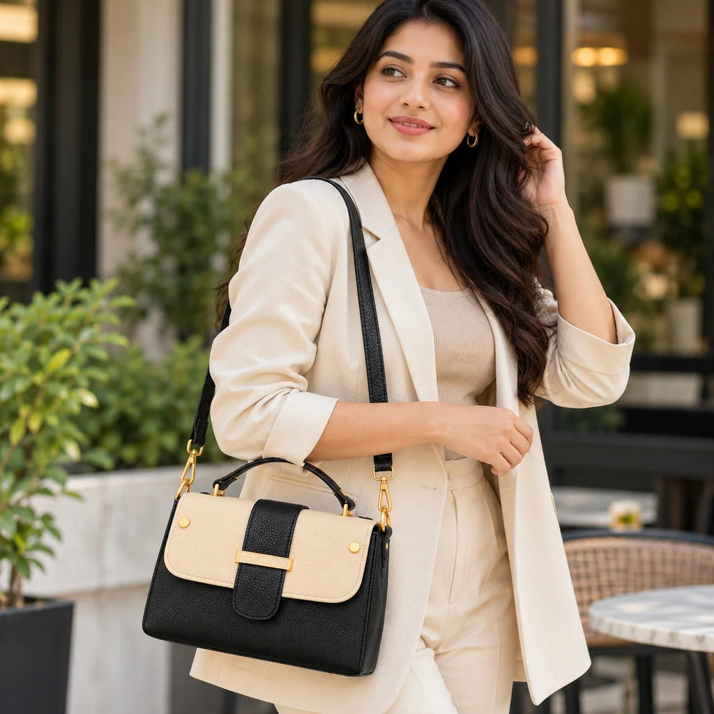 Rayvon Women's Black & Cream Premium Handbag