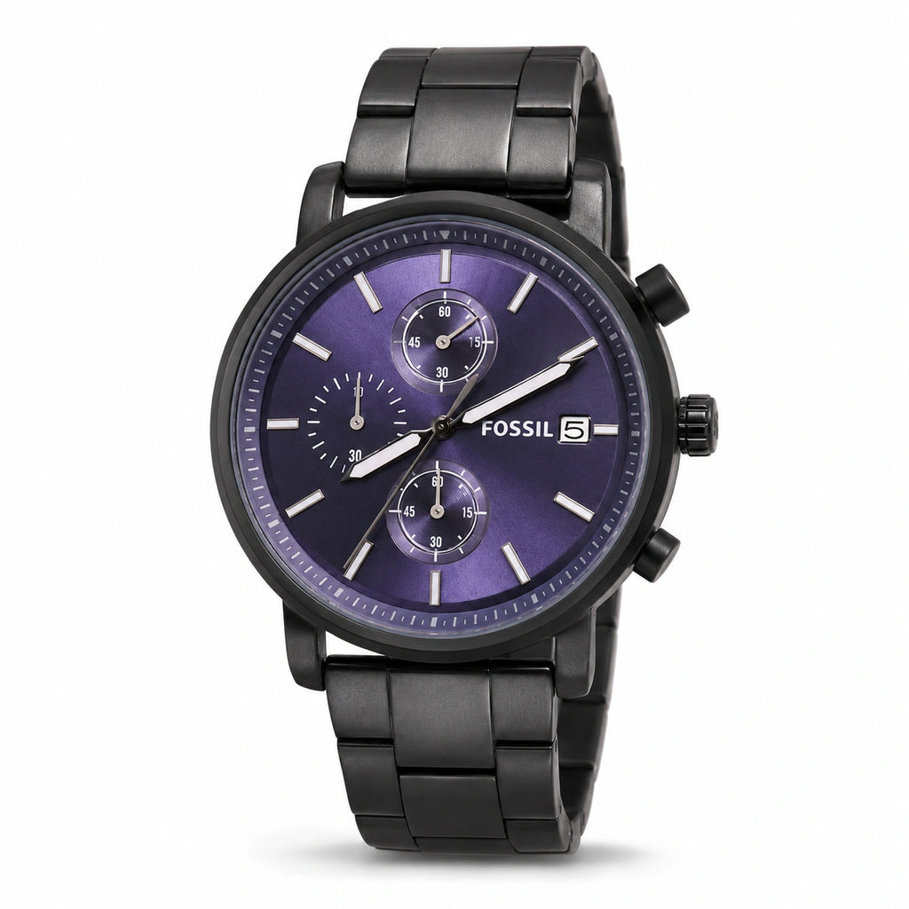 Fossil Men's Chronograph Black Stainless Steel Watch | Graphite Dial | Black Metal Bracelet