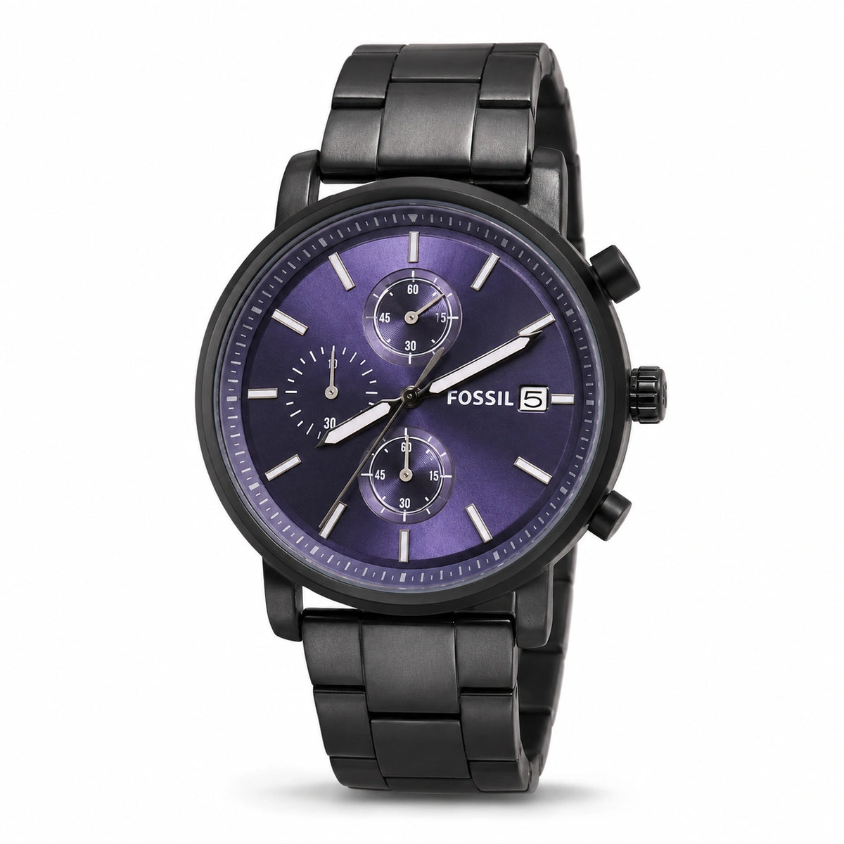 Fossil Men's Chronograph Black Stainless Steel Watch | Graphite Dial | Black Metal Bracelet