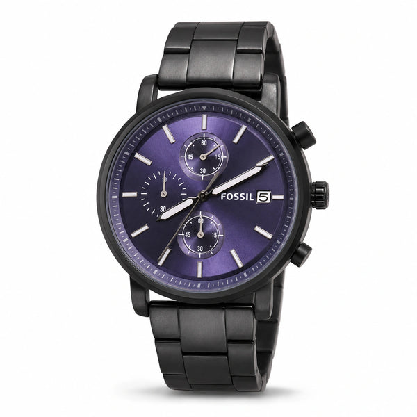 Fossil Men's Chronograph Black Stainless Steel Watch | Graphite Dial | Black Metal Bracelet