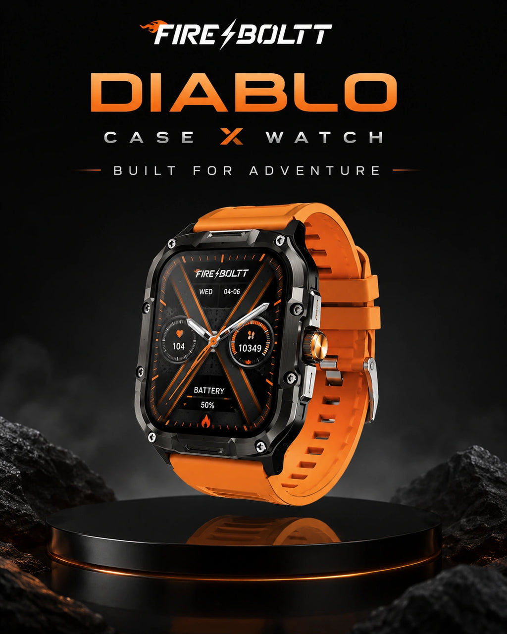 Fire-Boltt Diablo Rugged Bluetooth Calling Smartwatch | HD Display | Orange