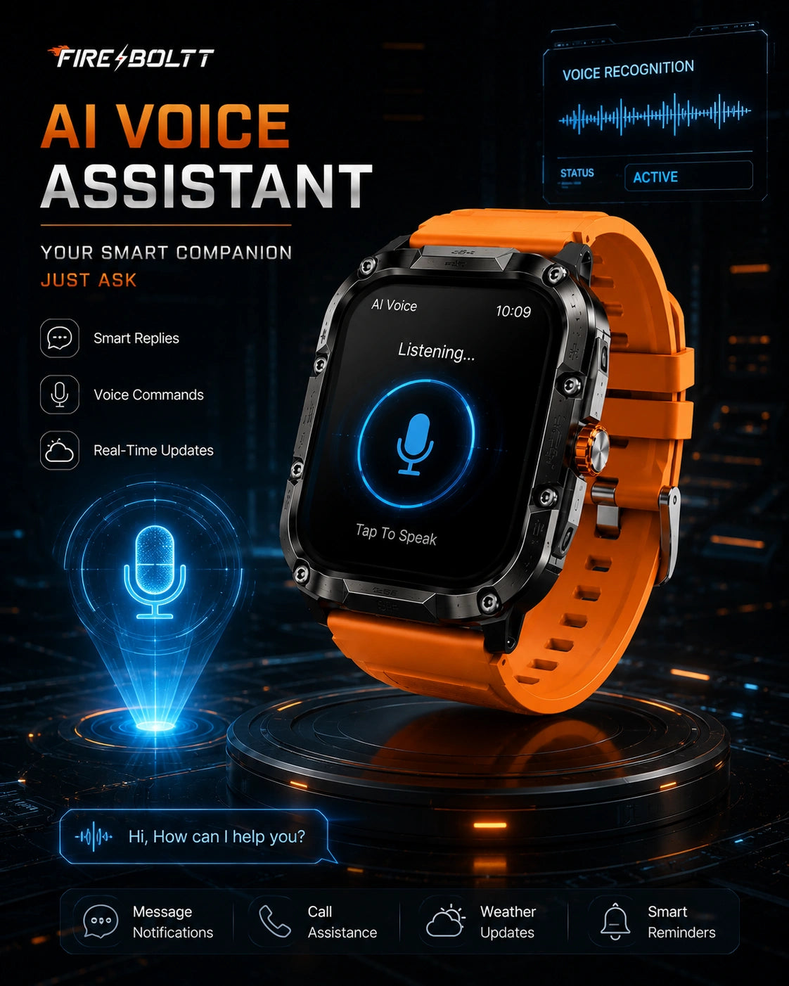 Fire-Boltt Diablo Rugged Bluetooth Calling Smartwatch | HD Display | Orange