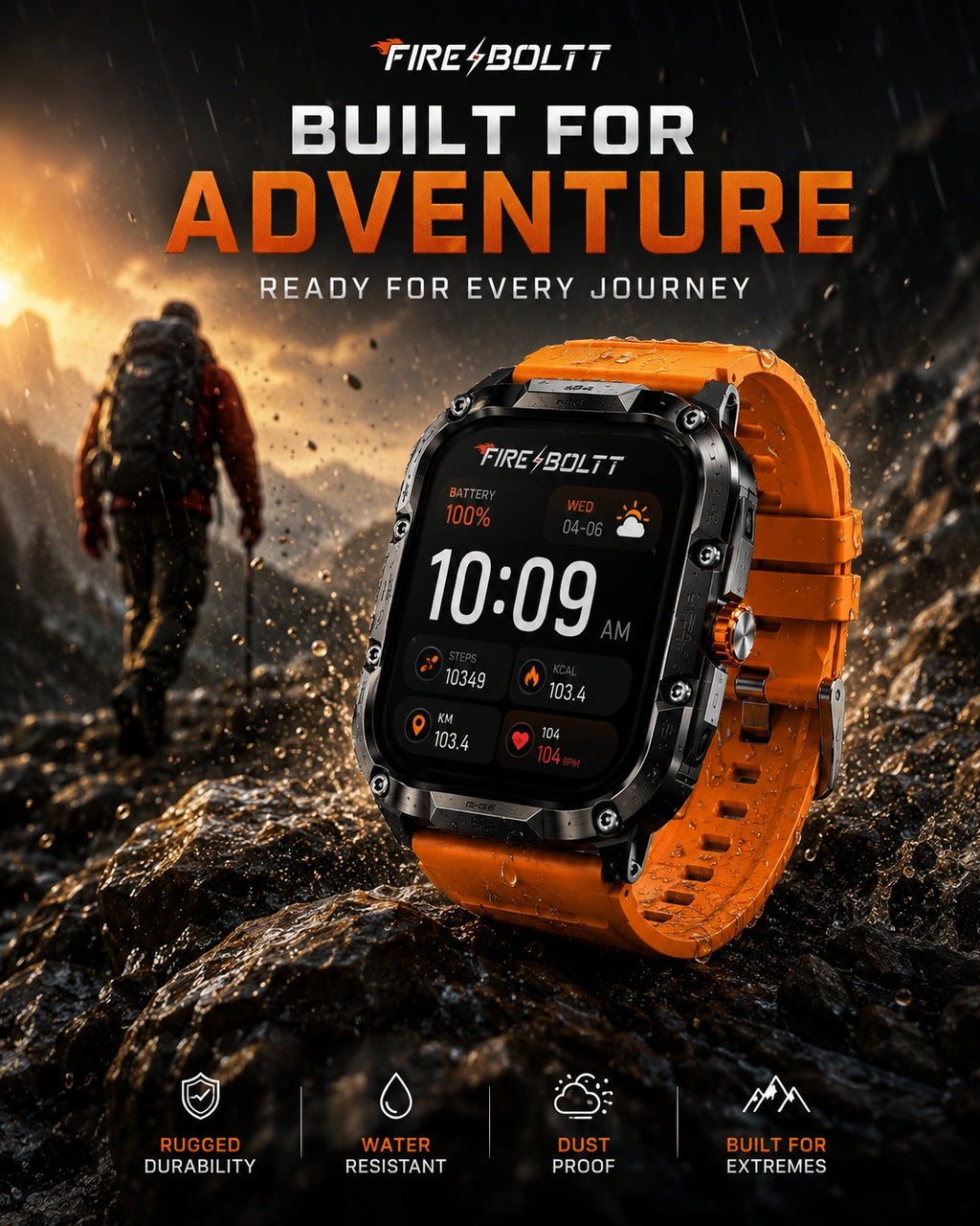 Fire-Boltt Diablo Rugged Bluetooth Calling Smartwatch | HD Display | Orange