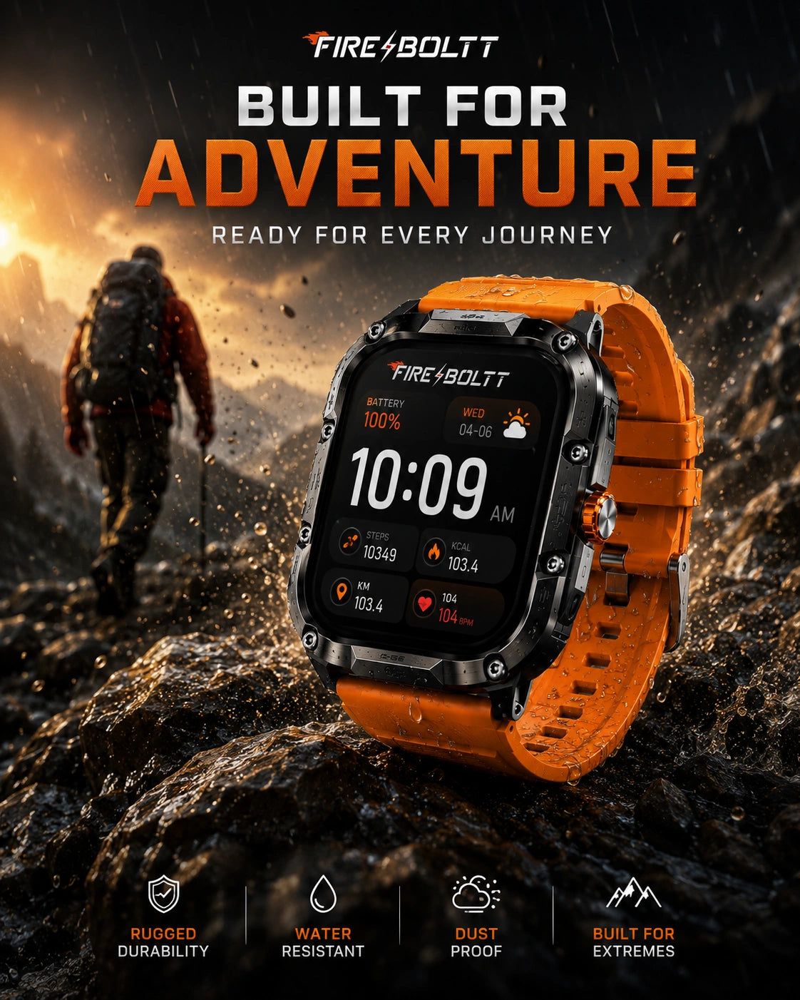 Fire-Boltt Diablo Rugged Bluetooth Calling Smartwatch | HD Display | Orange