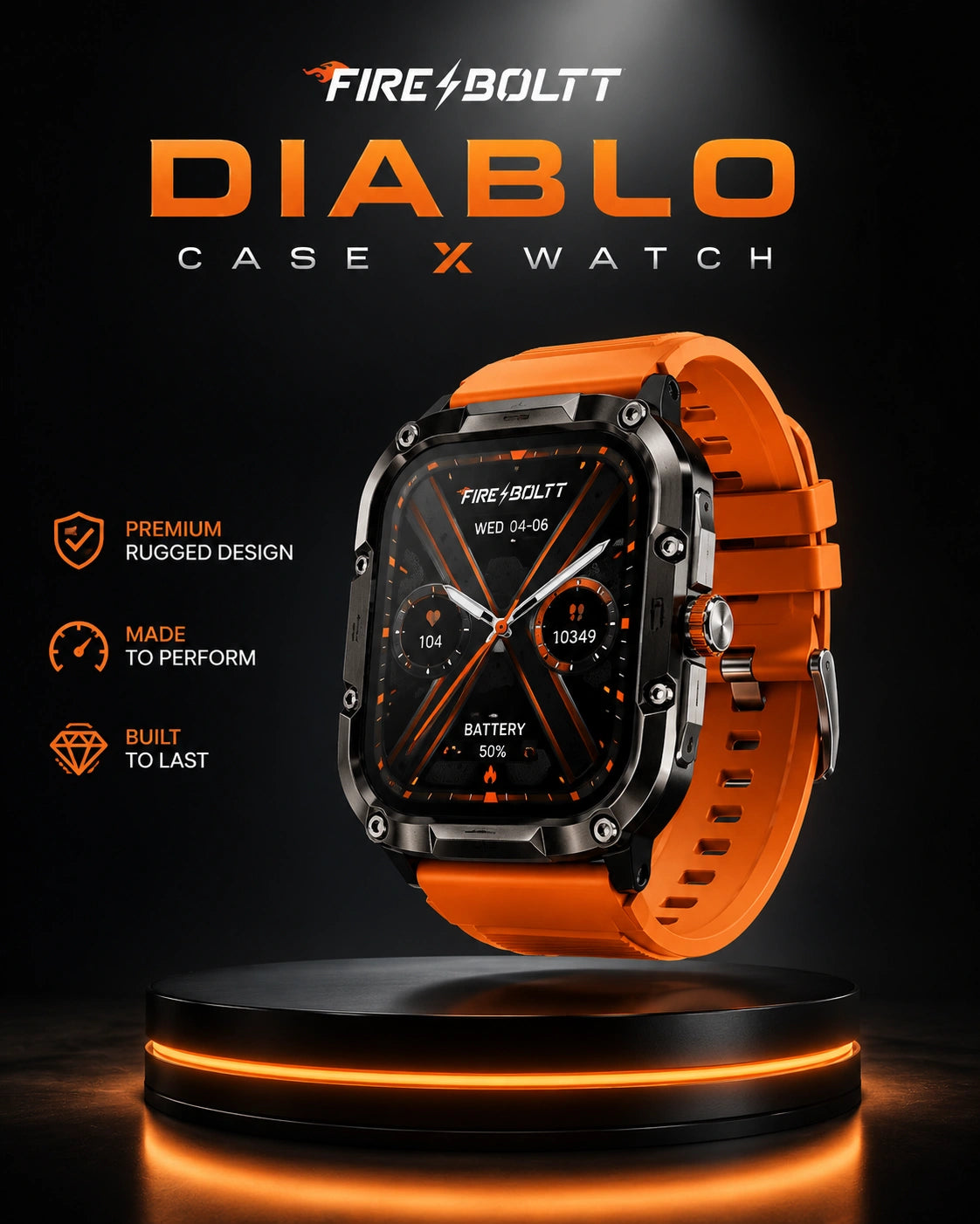 Fire-Boltt Diablo Rugged Bluetooth Calling Smartwatch | HD Display | Orange