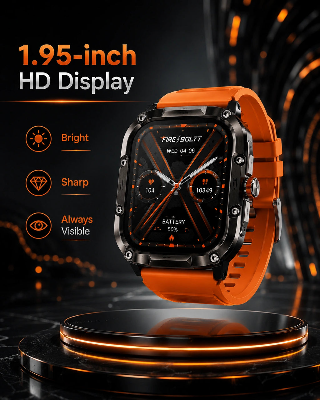 Fire-Boltt Diablo Rugged Bluetooth Calling Smartwatch | HD Display | Orange