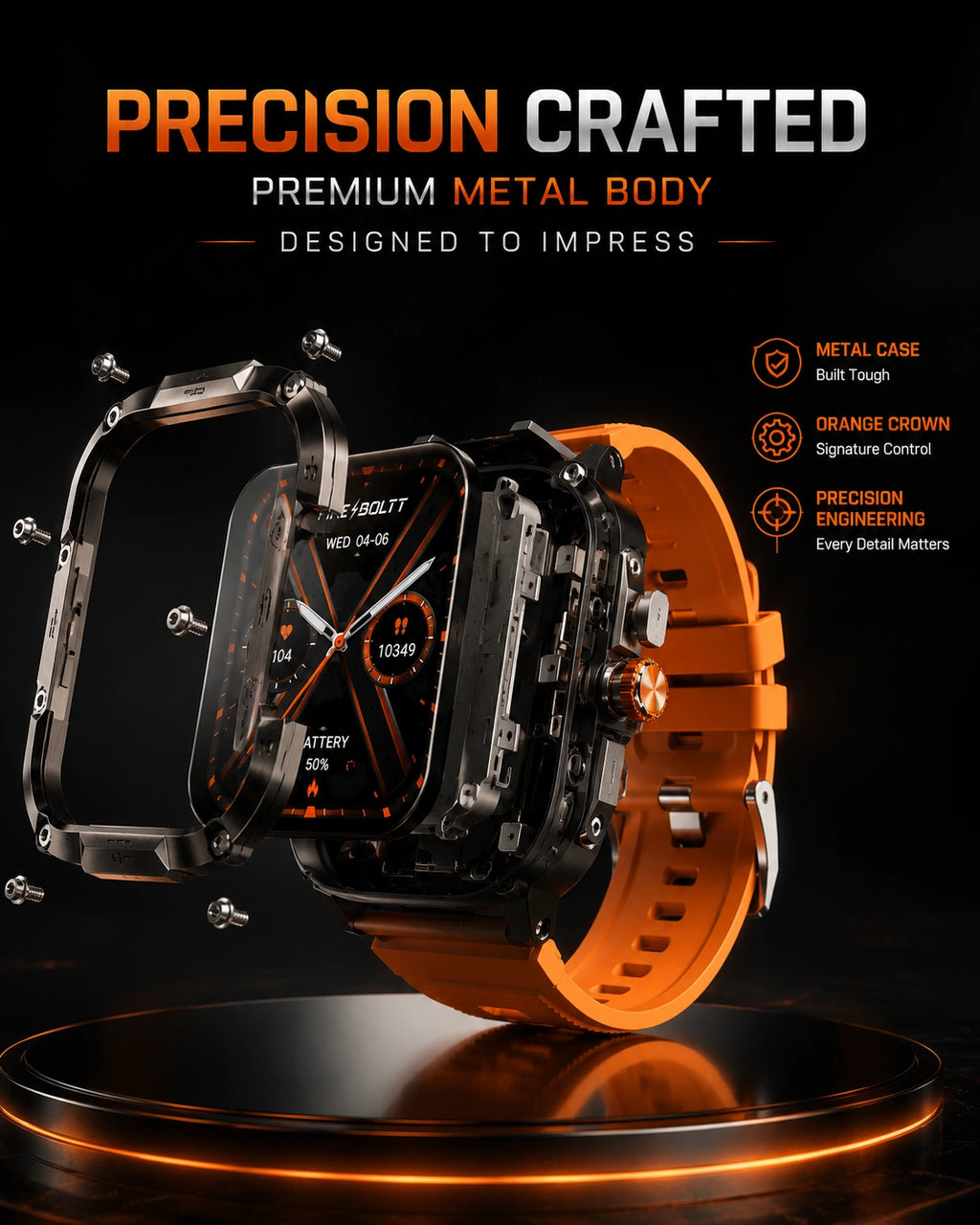 Fire-Boltt Diablo Rugged Bluetooth Calling Smartwatch | HD Display | Orange