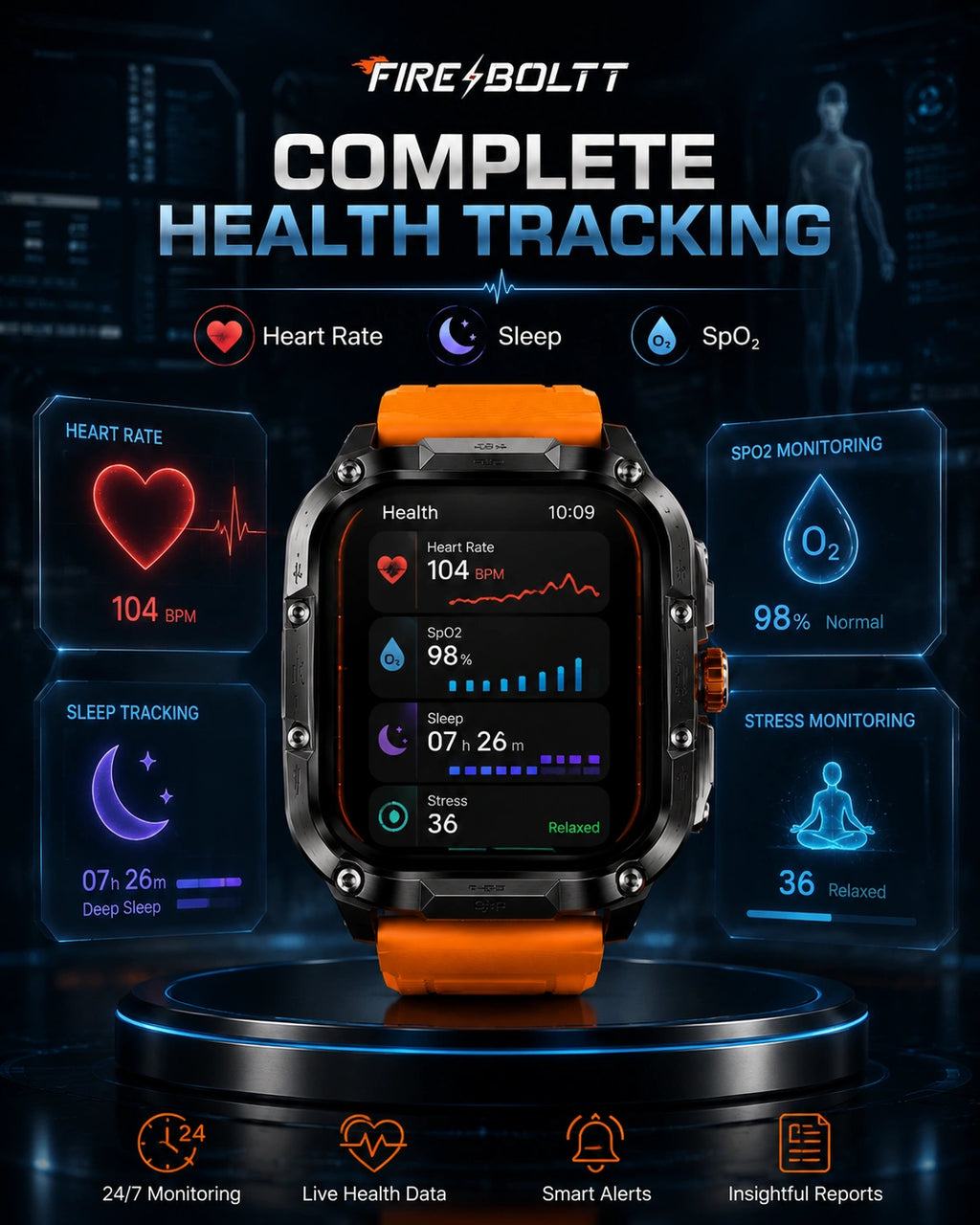 Fire-Boltt Diablo Rugged Bluetooth Calling Smartwatch | HD Display | Orange