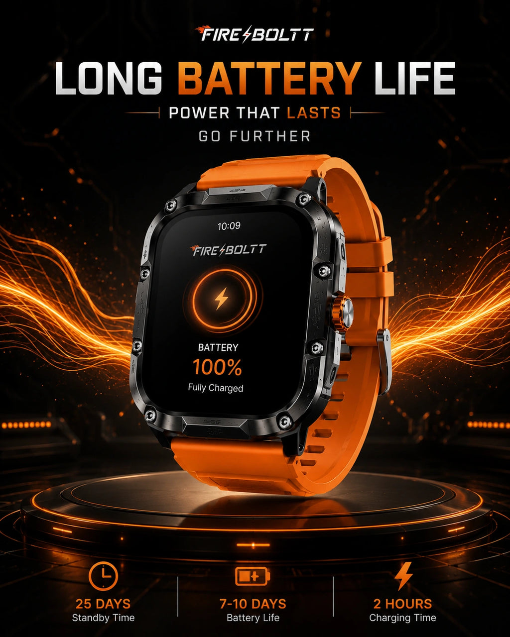Fire-Boltt Diablo Rugged Bluetooth Calling Smartwatch | HD Display | Orange