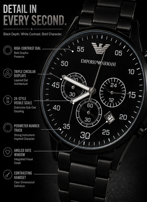 Emporio Armani Midnight Black Multi-Dial Men’s Watch – Black Metal Bracelet