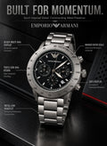 Emporio Armani Silver Velocity Black Dial Multi-Dial Men’s Watch – Metal Bracelet