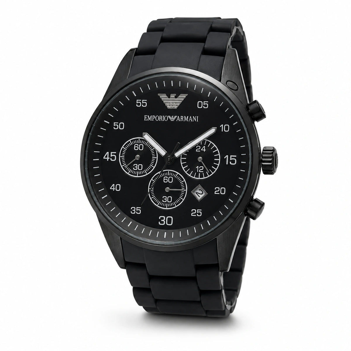 Emporio Armani Midnight Black Multi-Dial Men’s Watch – Black Metal Bracelet
