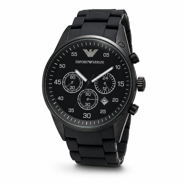 Emporio Armani Midnight Black Multi-Dial Men’s Watch – Black Metal Bracelet