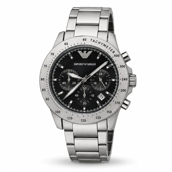 Emporio Armani Silver Velocity Black Dial Multi-Dial Men’s Watch – Metal Bracelet