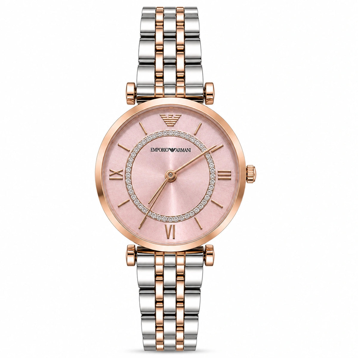 Emporio Armani Blush Pink Luxury Women's Watch | Rose Gold Two-Tone Bracelet | Crystal Dial | Premium Analog Watch
