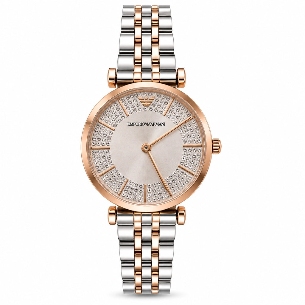 Emporio Armani Crystal Luxe Women's Watch | Rose Gold Two-Tone Bracelet | Crystal Dial | Premium Analog Watch