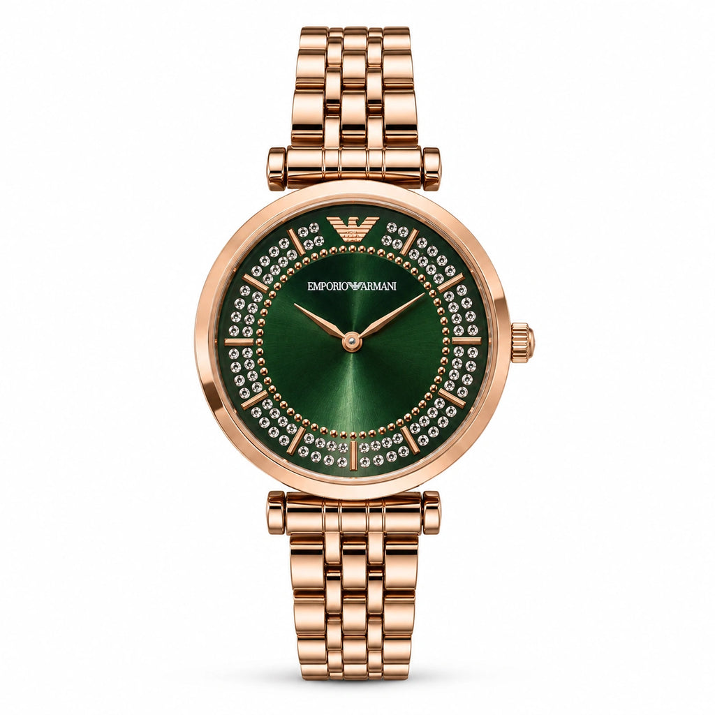 Emporio Armani Emerald Luxe Women's Watch | Rose Gold Crystal Analog Watch | Premium Bracelet Watch