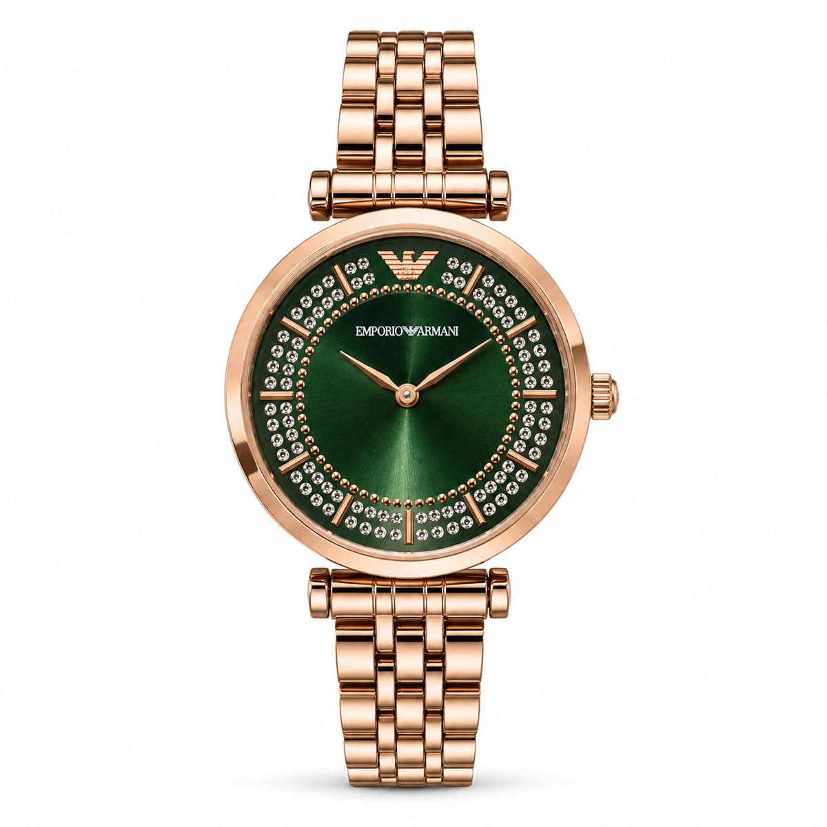 Emporio Armani Emerald Luxe Women's Watch | Rose Gold Crystal Analog Watch | Premium Bracelet Watch