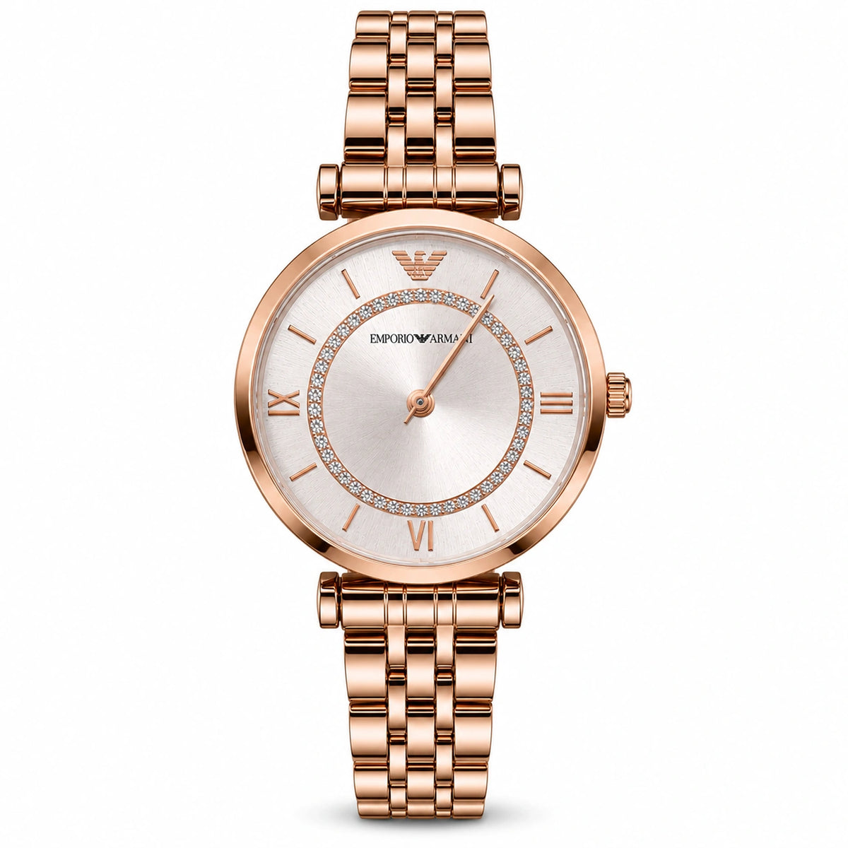 Emporio Armani Rose Gold Elegance Women's Watch | Crystal Silver Dial Analog Watch | Premium Bracelet Watch