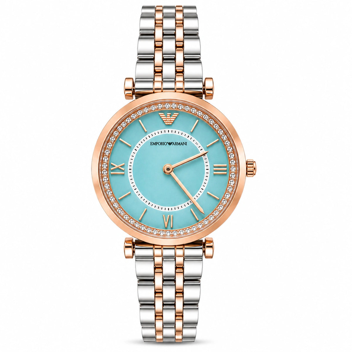 Emporio Armani Tiffany Blue Luxe Women's Watch | Rose Gold Two-Tone Bracelet | Crystal Bezel | Premium Analog Watch