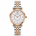 Emporio Armani White Crystal Luxury Women's Watch | White Dial Rose Gold Two-Tone Analog Watch | Premium Bracelet Watch